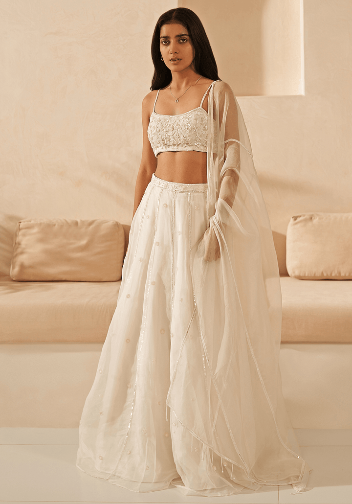 Off-White Silk Organza Kalidar Lehenga Set Zoon Tribe - Fabilicious Fashion