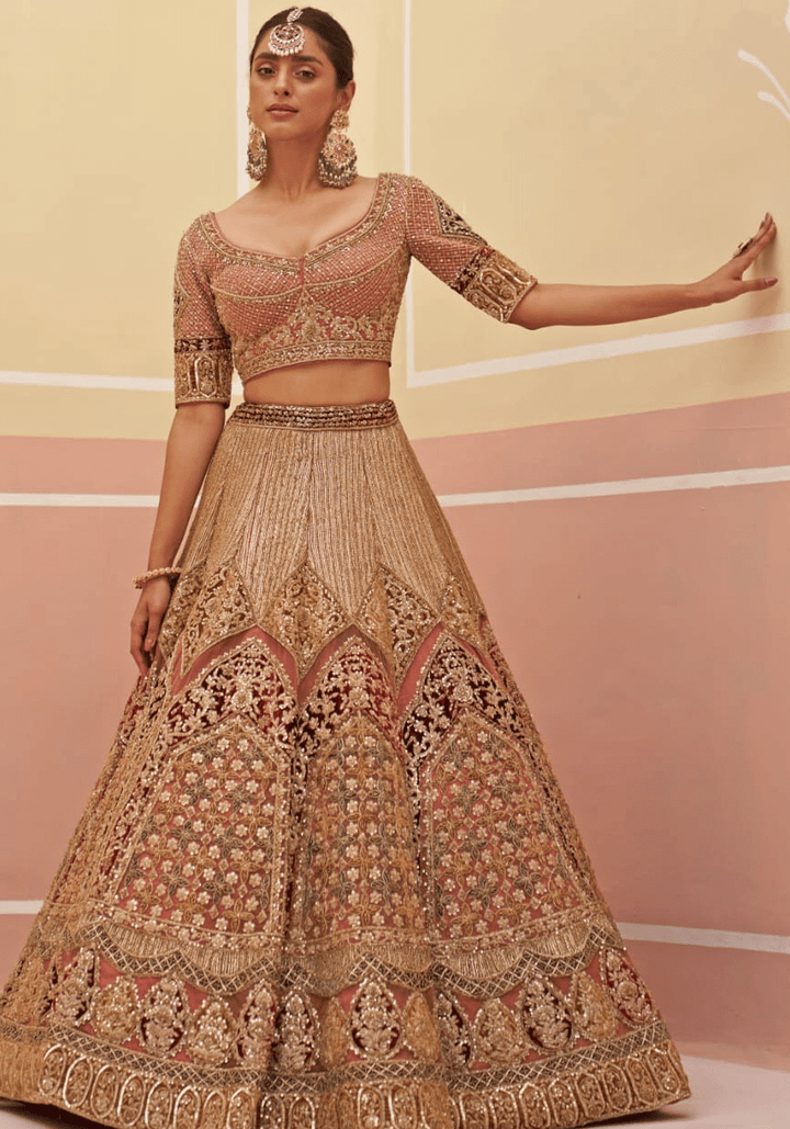 Onion Pink Organza Embroidered Bridal Lehenga Angad Singh - Fabilicious Fashion