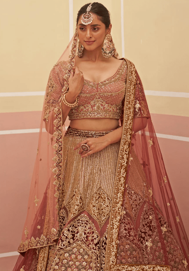 Onion Pink Organza Embroidered Bridal Lehenga Angad Singh - Fabilicious Fashion