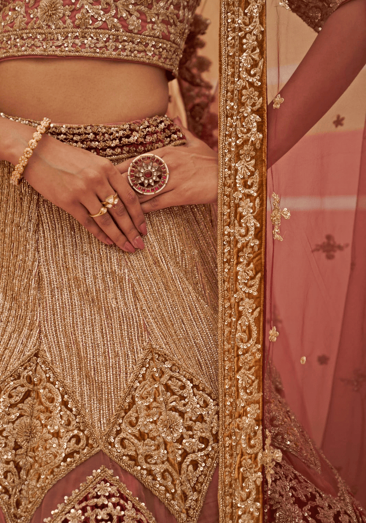 Onion Pink Organza Embroidered Bridal Lehenga Angad Singh - Fabilicious Fashion