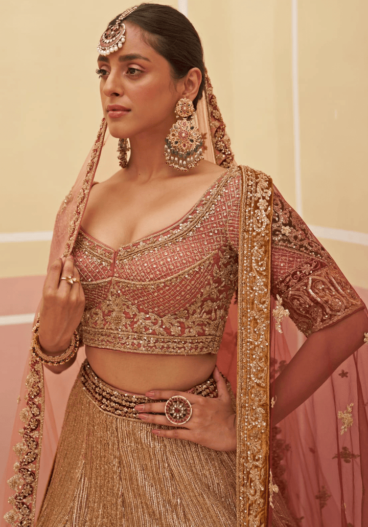 Onion Pink Organza Embroidered Bridal Lehenga Angad Singh - Fabilicious Fashion