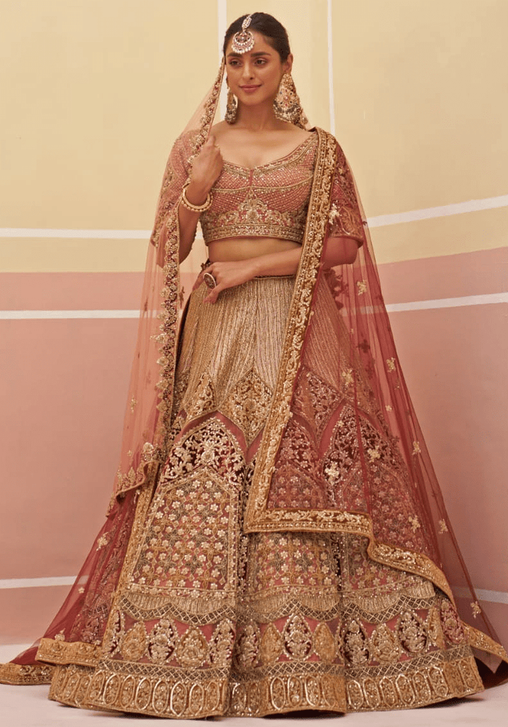 Onion Pink Organza Embroidered Bridal Lehenga Angad Singh - Fabilicious Fashion