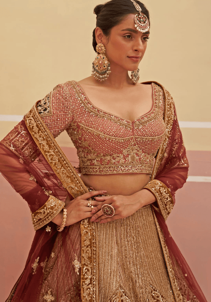 Onion Pink Organza Embroidered Bridal Lehenga Angad Singh - Fabilicious Fashion