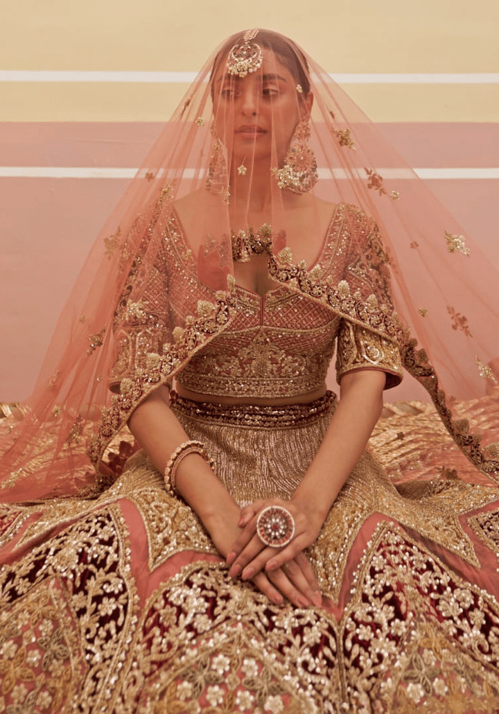 Onion Pink Organza Embroidered Bridal Lehenga Angad Singh - Fabilicious Fashion