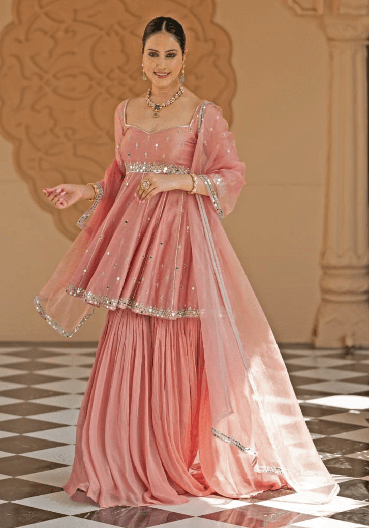 sharara peplum dress Sky Blue Georgette Peplum Sharara Suit L