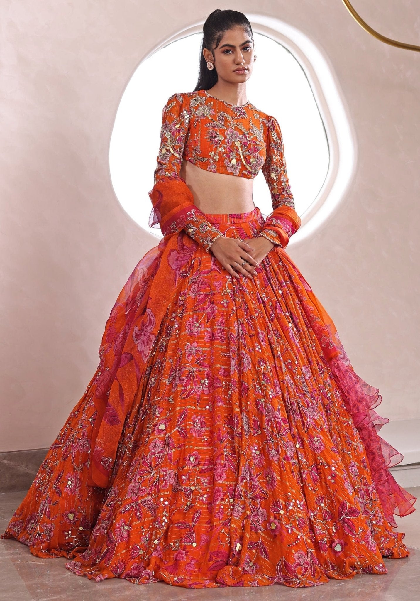Orange Embroidered Lehenga Set