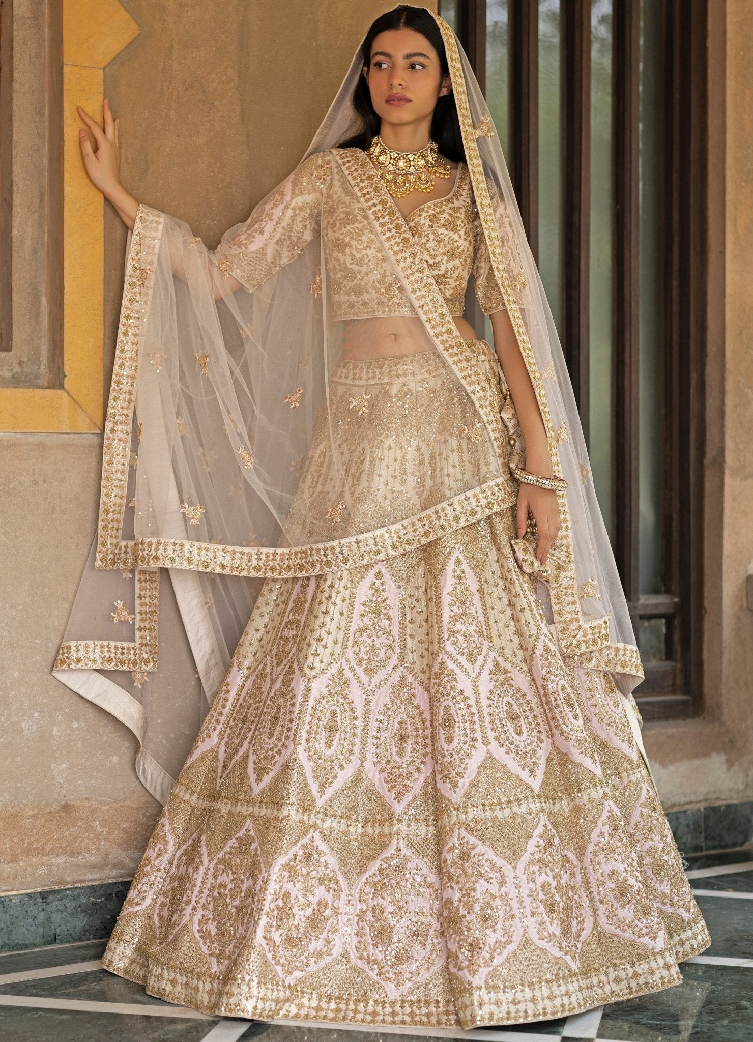 Angad Singh Pale Pink And Gold Raw Silk Double Dupatta Bridal Lehenga Fabilicious Fashion Angad Singh Pale Pink And Gold Raw Silk Double Dupatta Bridal Lehenga Fabilicious Fashion