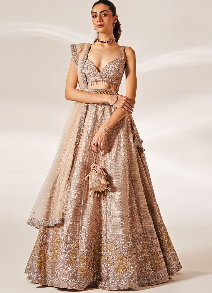 Pale Pink Embroidered Organza Lehenga Set Studio Iris - Fabilicious Fashion