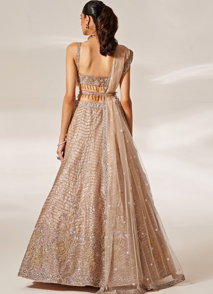 Pale Pink Embroidered Organza Lehenga Set Studio Iris - Fabilicious Fashion