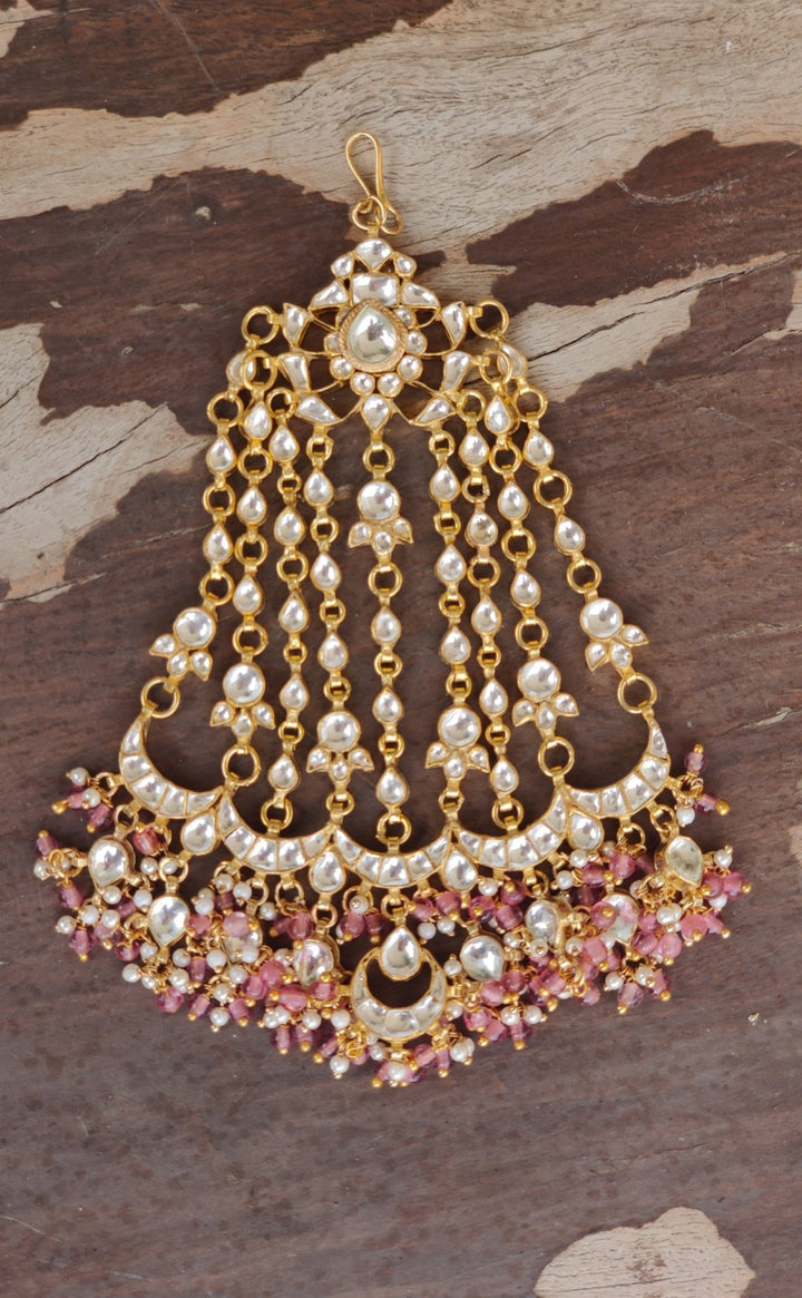 Passa Studded White Jadtar Stones, Beaded With Light Pink Beads Riana by Shikha Jindal - Fabilicious Fashion