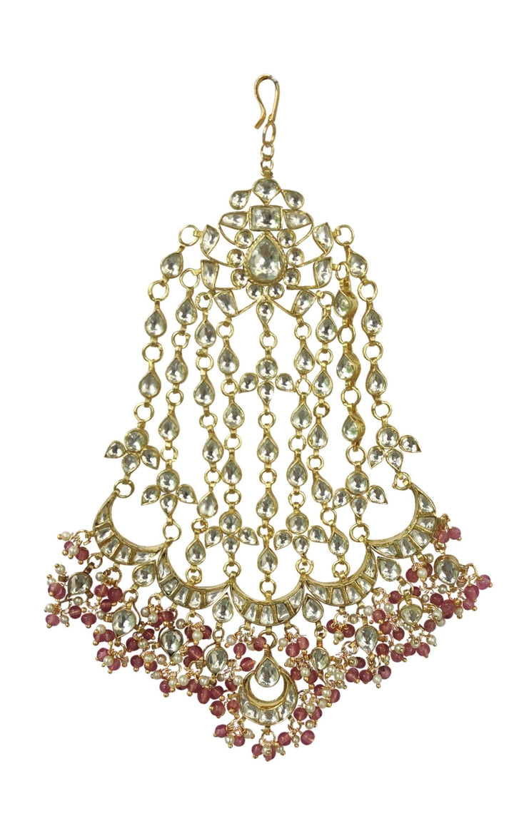 Passa Studded White Jadtar Stones, Beaded With Light Pink Beads Riana by Shikha Jindal - Fabilicious Fashion