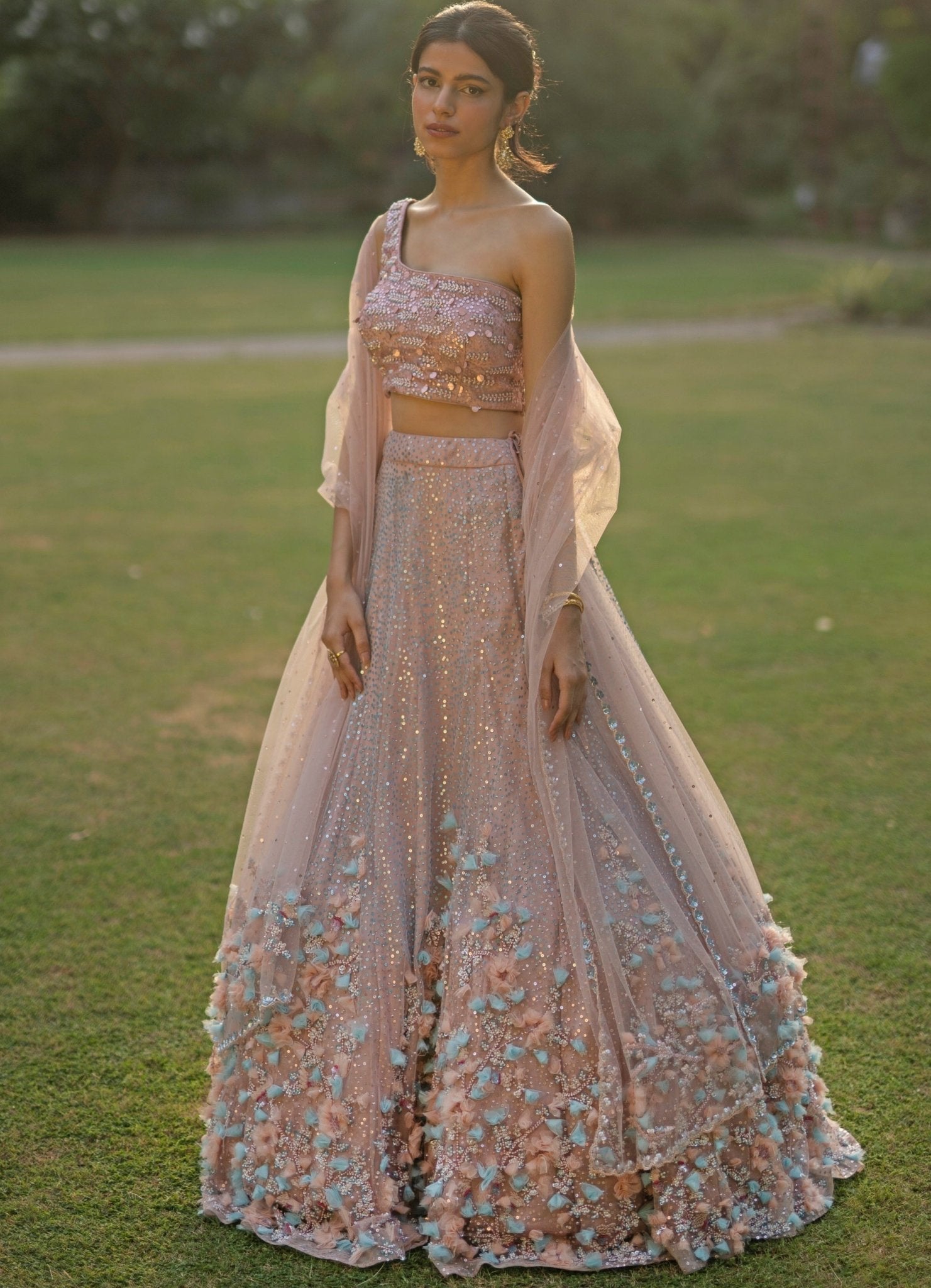 off shoulder indian dresses Buy Mustard Embroidered Off Shoulder Lehenga with Dupatta Online USA