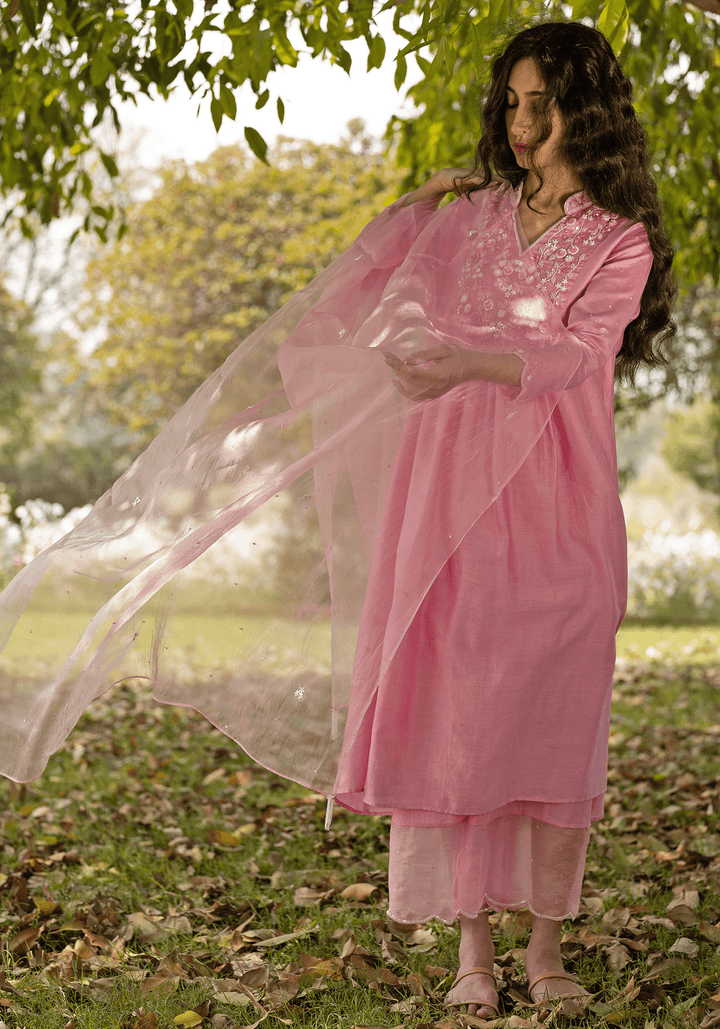 Pink Embroidered Kurta Set Zoon Tribe - Fabilicious Fashion
