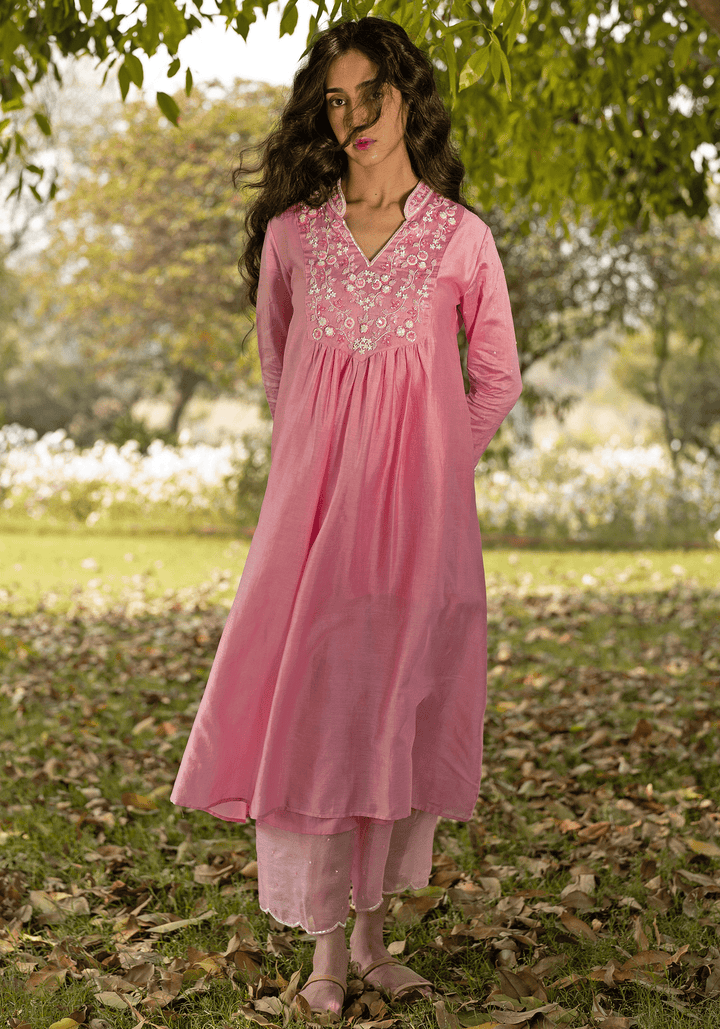 Pink Embroidered Kurta Set Zoon Tribe - Fabilicious Fashion