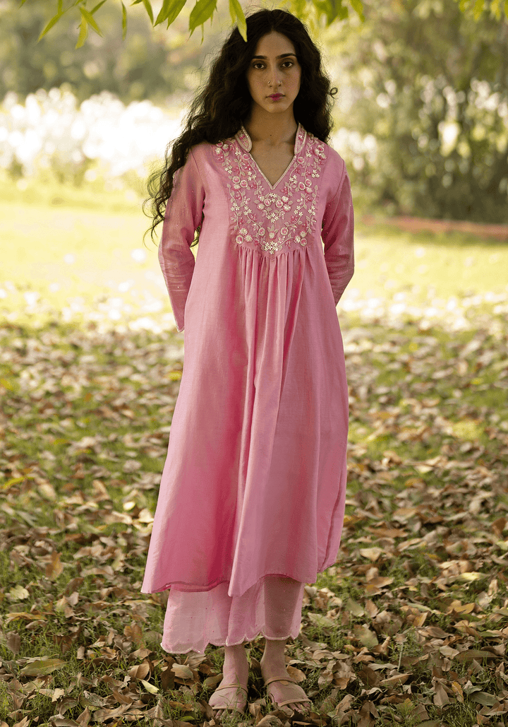 Pink Embroidered Kurta Set Zoon Tribe - Fabilicious Fashion