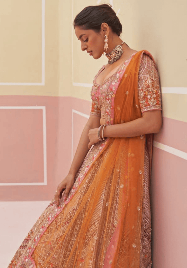 Pink Organza Embroidered Bridal Lehenga Angad Singh - Fabilicious Fashion