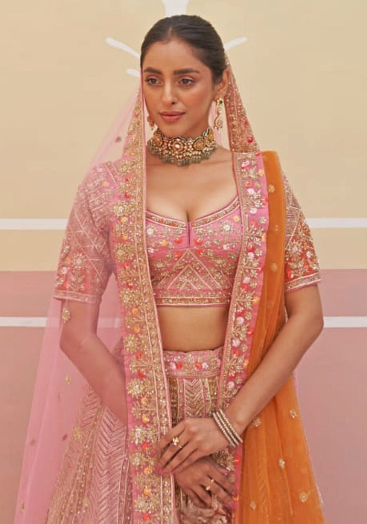 Pink Organza Embroidered Bridal Lehenga Angad Singh - Fabilicious Fashion