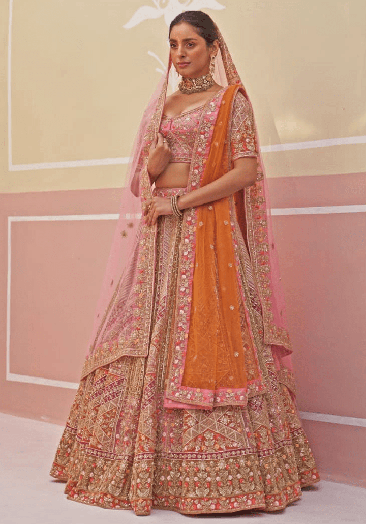 Pink Organza Embroidered Bridal Lehenga Angad Singh - Fabilicious Fashion
