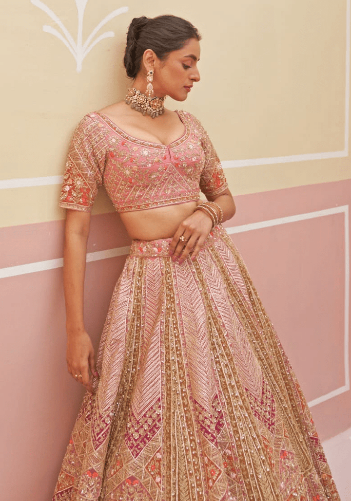 Pink Organza Embroidered Bridal Lehenga Angad Singh - Fabilicious Fashion