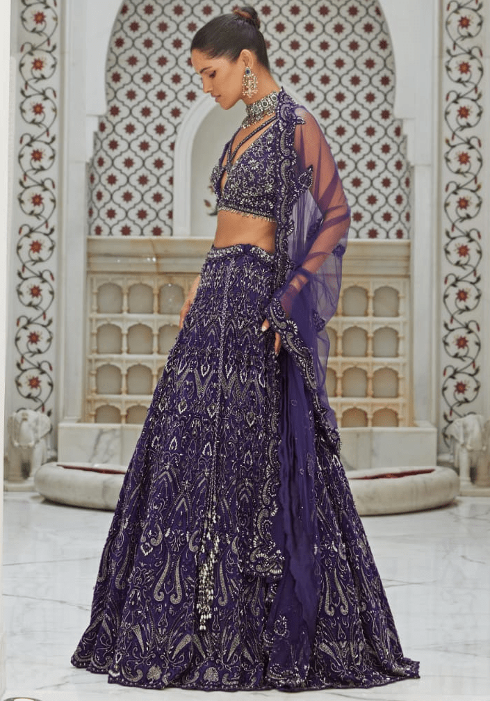 Purple Embroidered Bridal Lehenga Set Nitika Gujral - Fabilicious Fashion