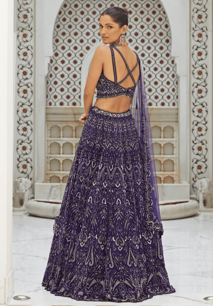 Purple Embroidered Bridal Lehenga Set Nitika Gujral - Fabilicious Fashion
