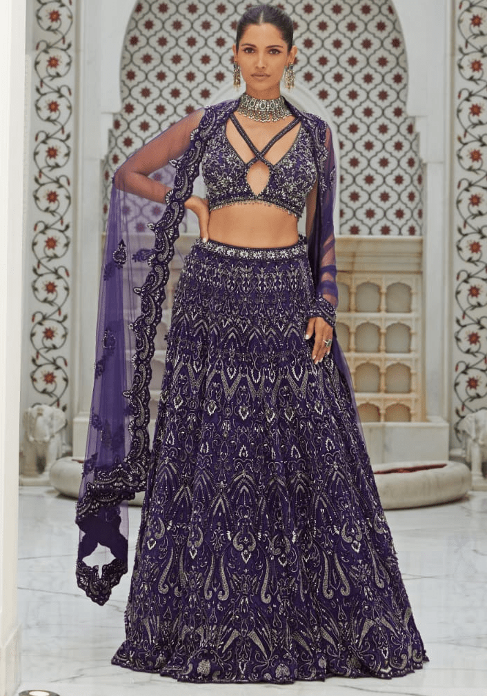 Purple Embroidered Bridal Lehenga Set Nitika Gujral - Fabilicious Fashion