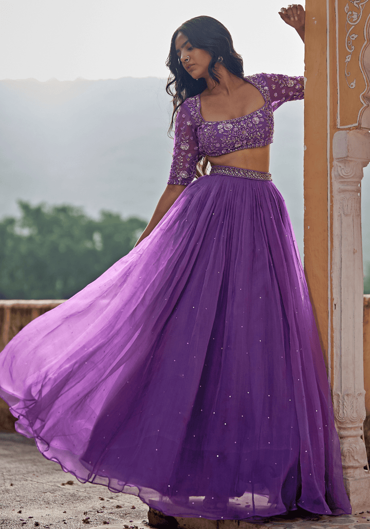 Purple Satin Organza Lehenga Set Zoon Tribe - Fabilicious Fashion