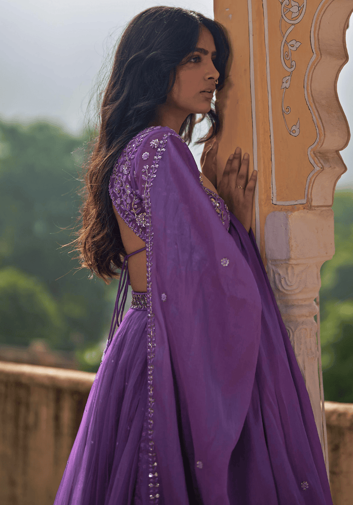 Purple Satin Organza Lehenga Set Zoon Tribe - Fabilicious Fashion