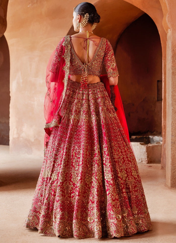 Ravishing Red Bridal Silk Lehenga Set Nitika Gujral - Fabilicious Fashion