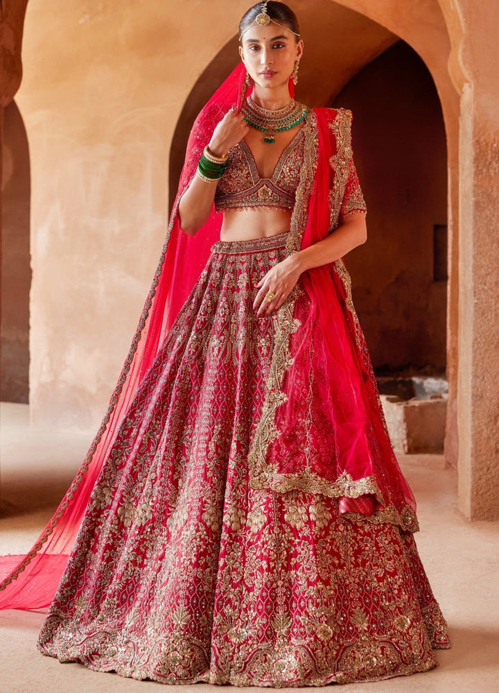 Ravishing Red Bridal Silk Lehenga Set Nitika Gujral - Fabilicious Fashion