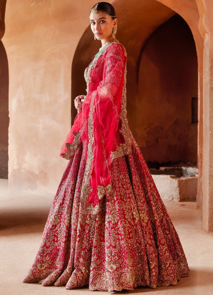 Ravishing Red Bridal Silk Lehenga Set Nitika Gujral - Fabilicious Fashion