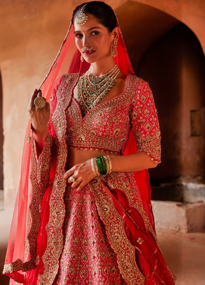 Red Ombre Dyed Bridal Silk Lehenga Set Nitika Gujral - Fabilicious Fashion