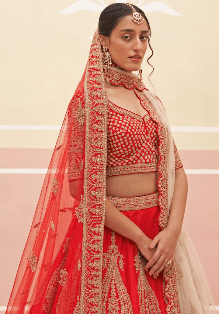 Red Silk Embroidered Bridal Lehenga Angad Singh - Fabilicious Fashion