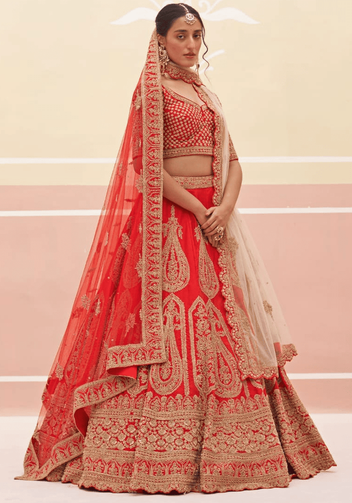 Red Silk Embroidered Bridal Lehenga Angad Singh - Fabilicious Fashion