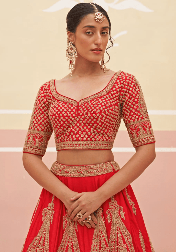 Red Silk Embroidered Bridal Lehenga Angad Singh - Fabilicious Fashion