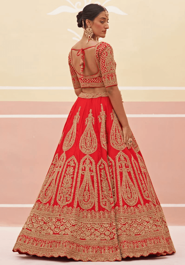 Red Silk Embroidered Bridal Lehenga Angad Singh - Fabilicious Fashion