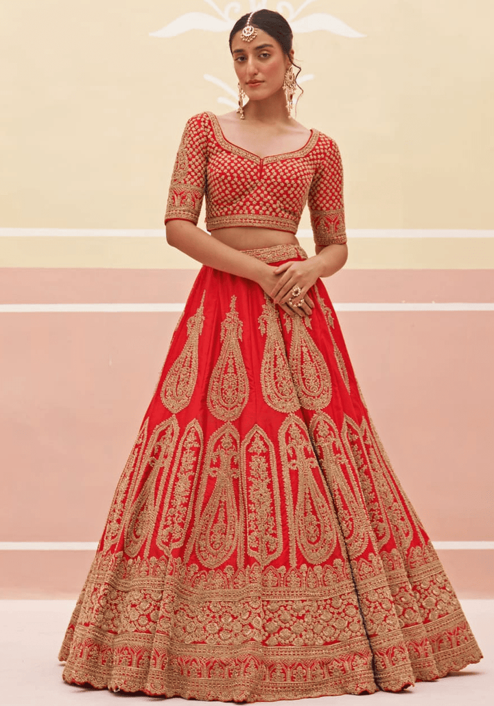 Red Silk Embroidered Bridal Lehenga Angad Singh - Fabilicious Fashion