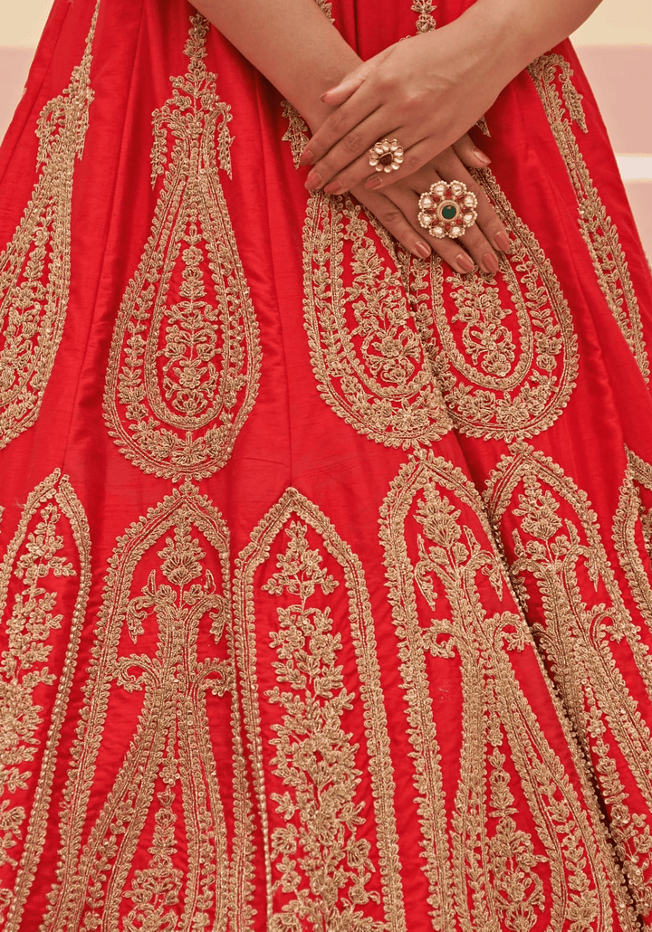 Red Silk Embroidered Bridal Lehenga Angad Singh - Fabilicious Fashion