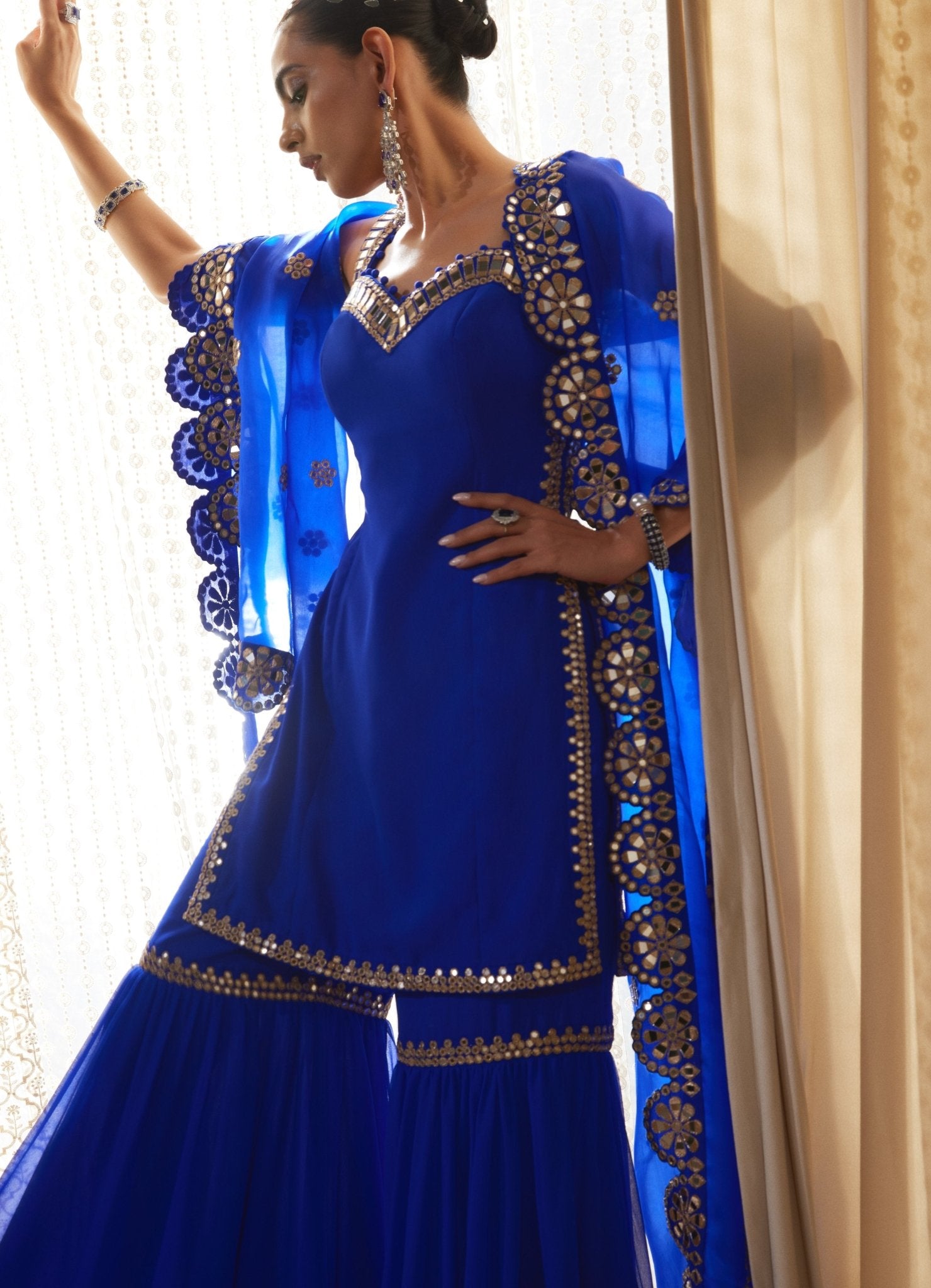 Vvani by Vani Vats Royal Blue Georgette Sharara Set Fabilicious Fashion Vvani by Vani Vats Royal Blue Georgette Sharara Set Fabilicious Fashion
