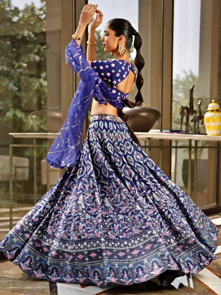 Royal Blue Printed Velvet Lehenga Set Rashika Sharma - Fabilicious Fashion