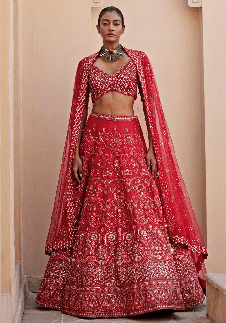Royal Red Silk Lehenga Set Chamee and Palak - Fabilicious Fashion