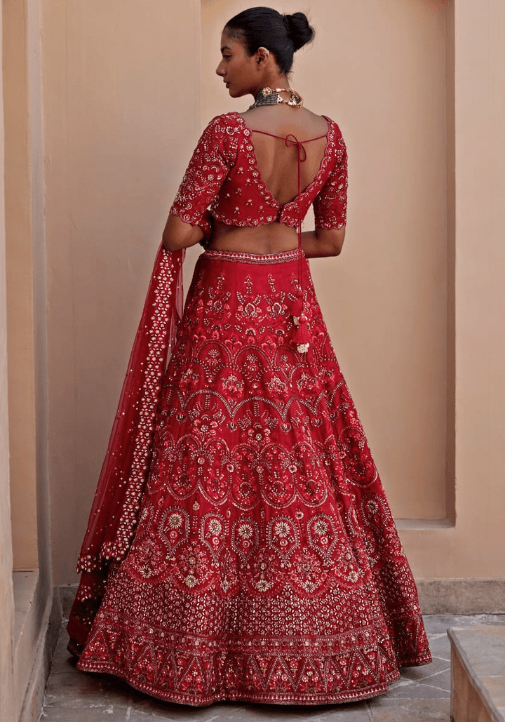 Royal Red Silk Lehenga Set Chamee and Palak - Fabilicious Fashion