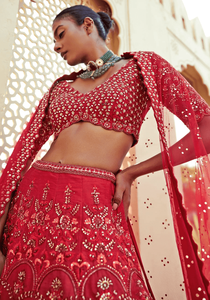 Royal Red Silk Lehenga Set Chamee and Palak - Fabilicious Fashion