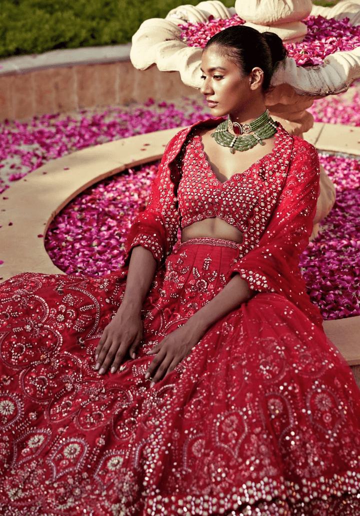 Royal Red Silk Lehenga Set Chamee and Palak - Fabilicious Fashion