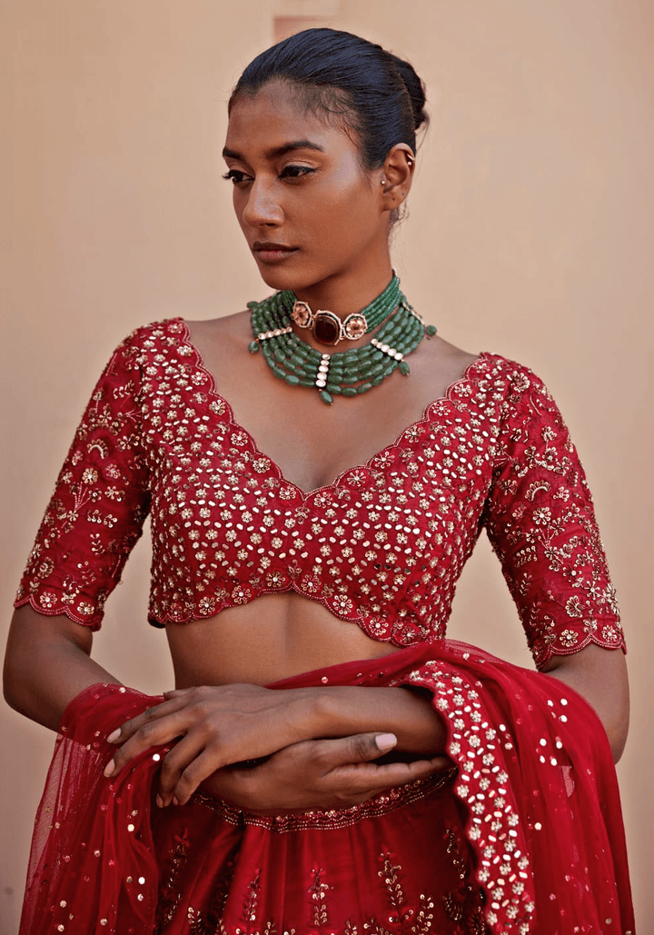 Royal Red Silk Lehenga Set Chamee and Palak - Fabilicious Fashion