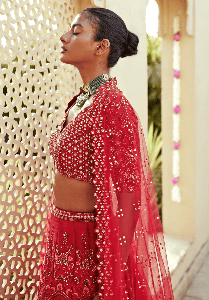 Royal Red Silk Lehenga Set Chamee and Palak - Fabilicious Fashion