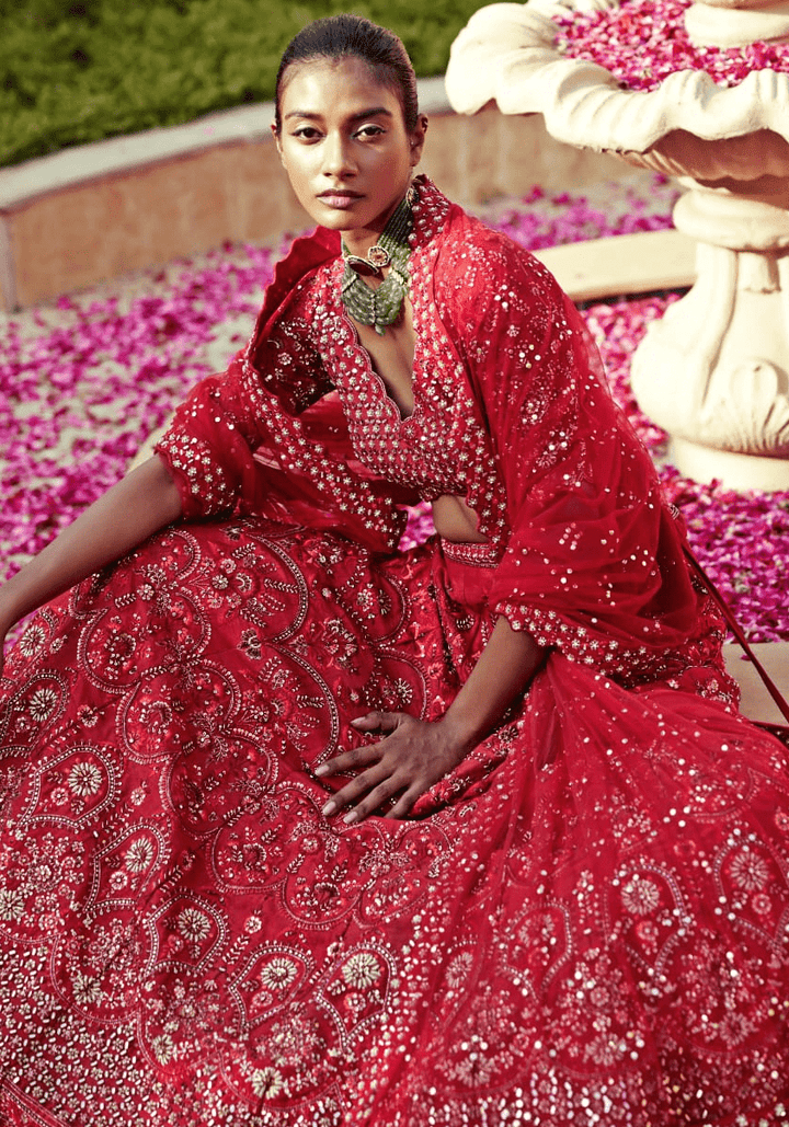 Royal Red Silk Lehenga Set Chamee and Palak - Fabilicious Fashion