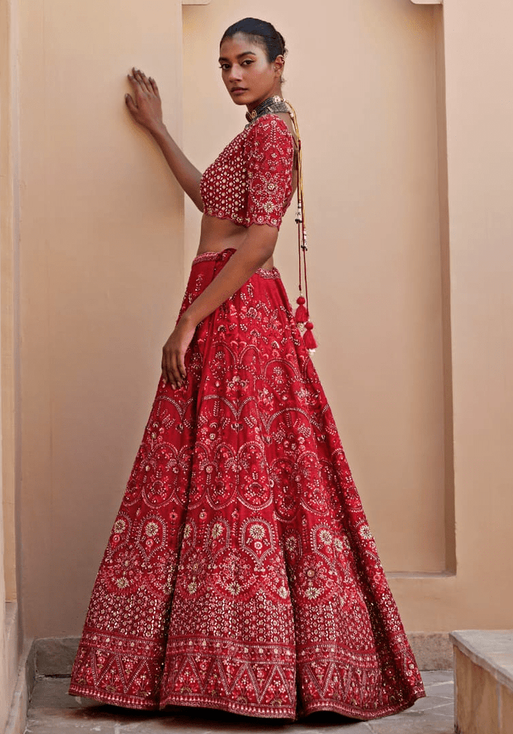 Royal Red Silk Lehenga Set Chamee and Palak - Fabilicious Fashion