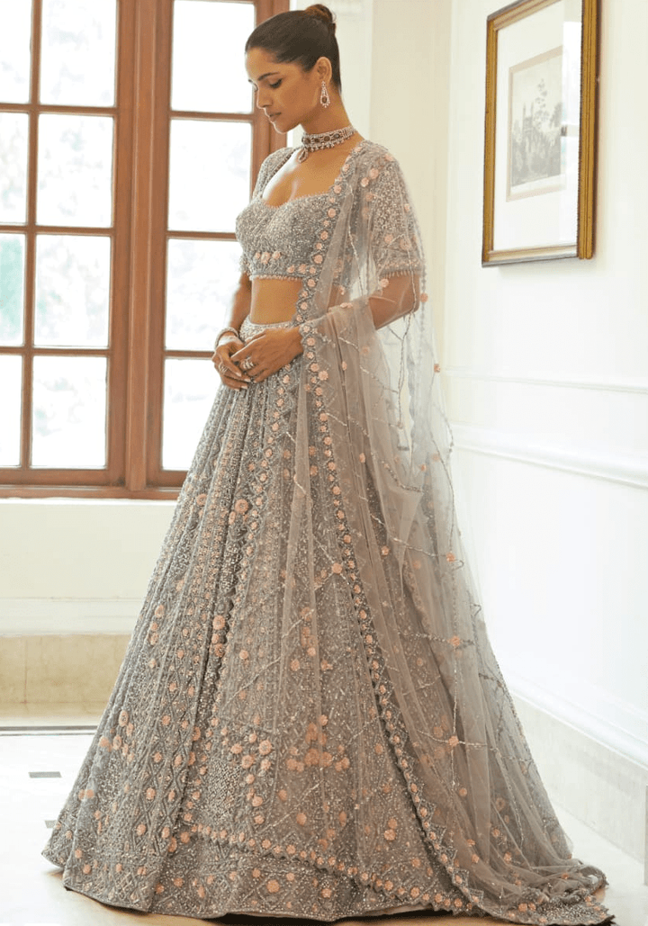 Silver Grey Bridal Lehenga Set Nitika Gujral - Fabilicious Fashion