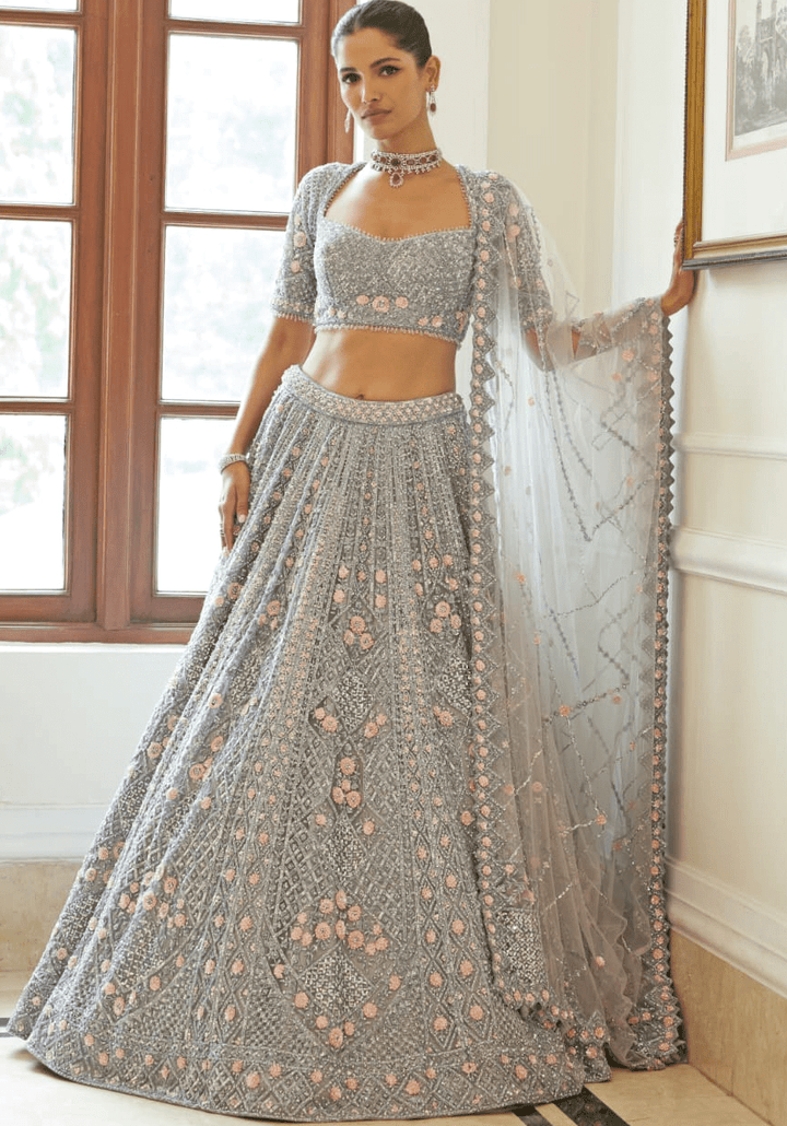 Silver Grey Bridal Lehenga Set Nitika Gujral - Fabilicious Fashion